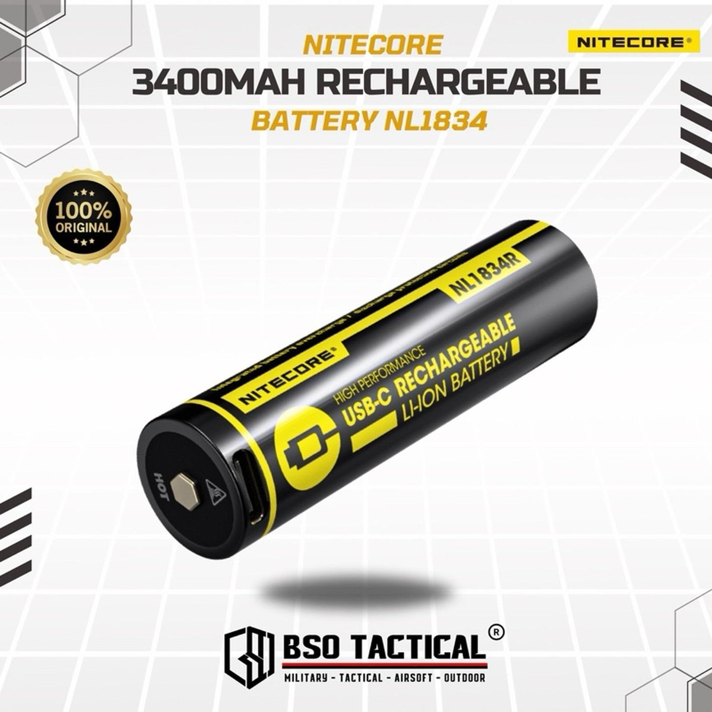 NITECORE Baterai Rechargeable Battery USB-C 18650 Li-Ion 3.7V 3400mAh-NL1834R Batre Led