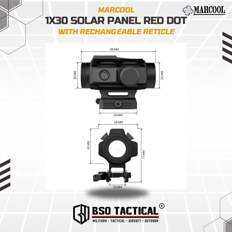 Marcool 1x30 Solar Panel Energy Tactical Red Dot Sight Full Metal Picatinny