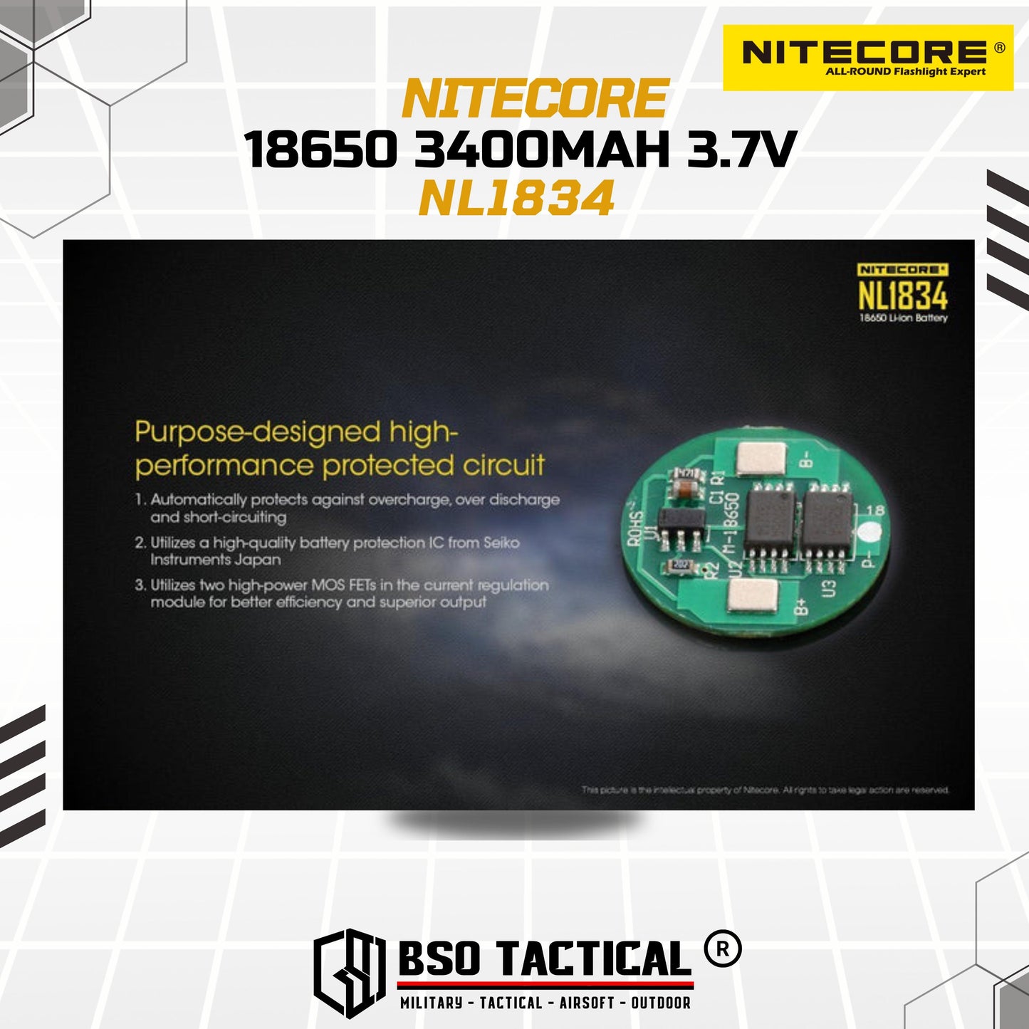 NITECORE Rechargeable 18650 Li-ion Battery 3400mAh 3.7V NL1834 ORI