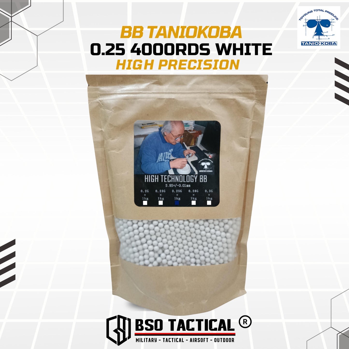 Taniokoba BB Airsoft 6mm White 0.25 0,25 4000rds High Precision - ORIGINAL