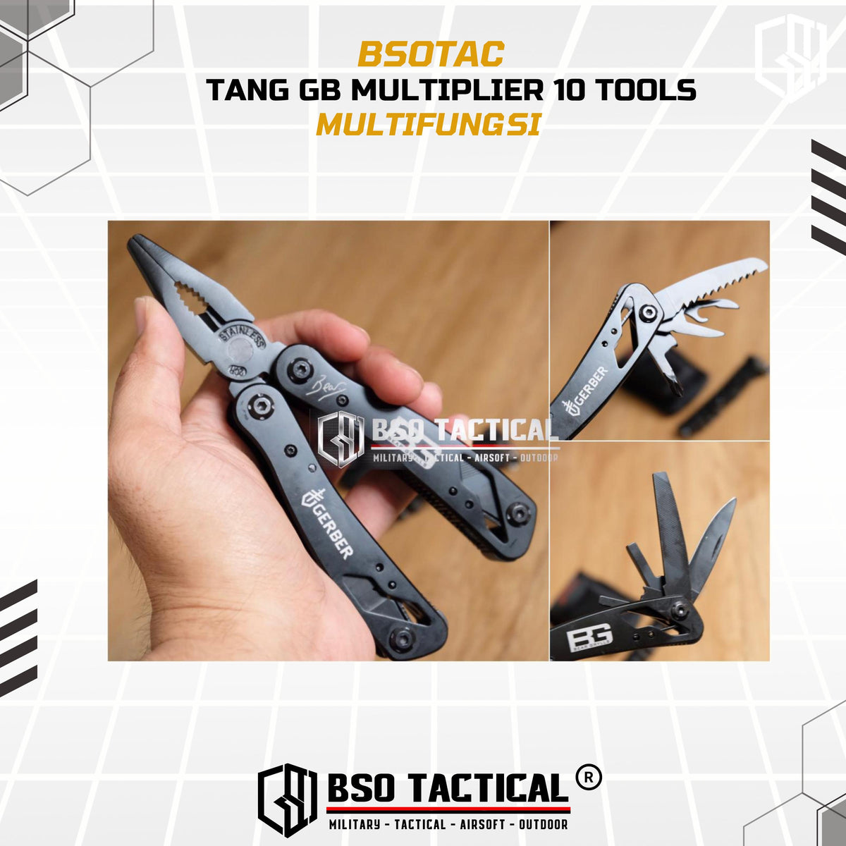 Tang GB Multiplier 10 Tools Butterfly Opening Kit Multifungsi + Bonus Black Stainless Steel