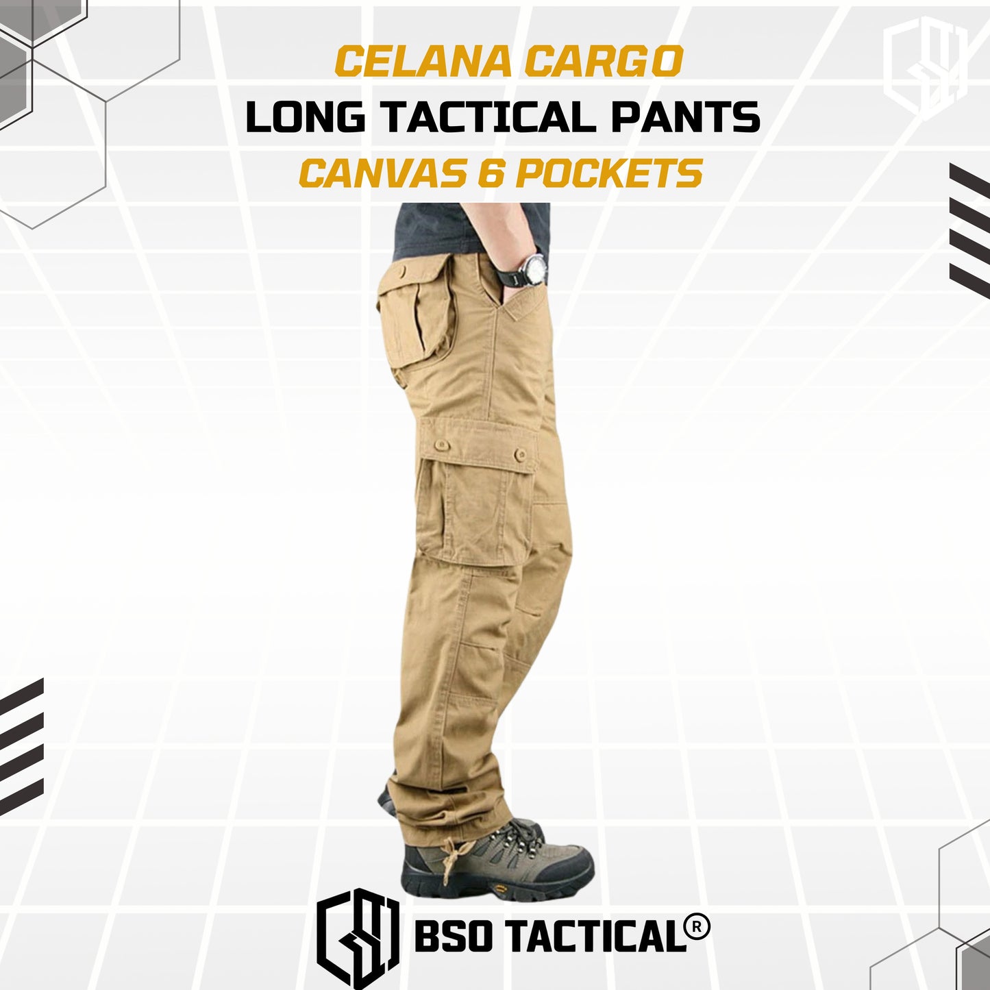 Celana Outdoor Cargo Long Tactical Pants Canvas 6 Pockets Casual Loose Pria Panjang Army