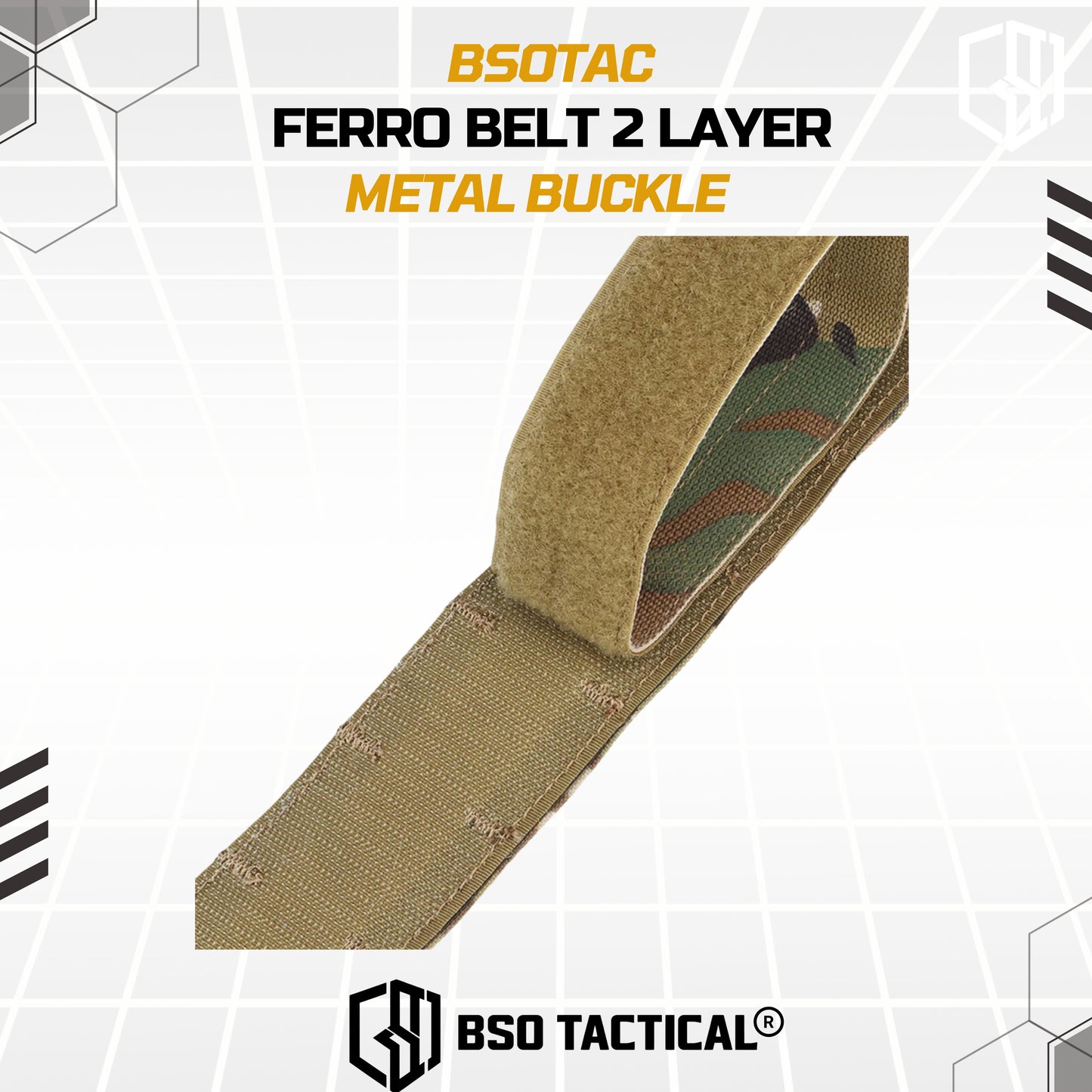 Ferro Style Bison Tactical Belt 2 Layer Quick Detach Metal Buckle IPSC Outdoor Multicam & Black 500D CORDURA Nylon Ringan dan Profil Rendah