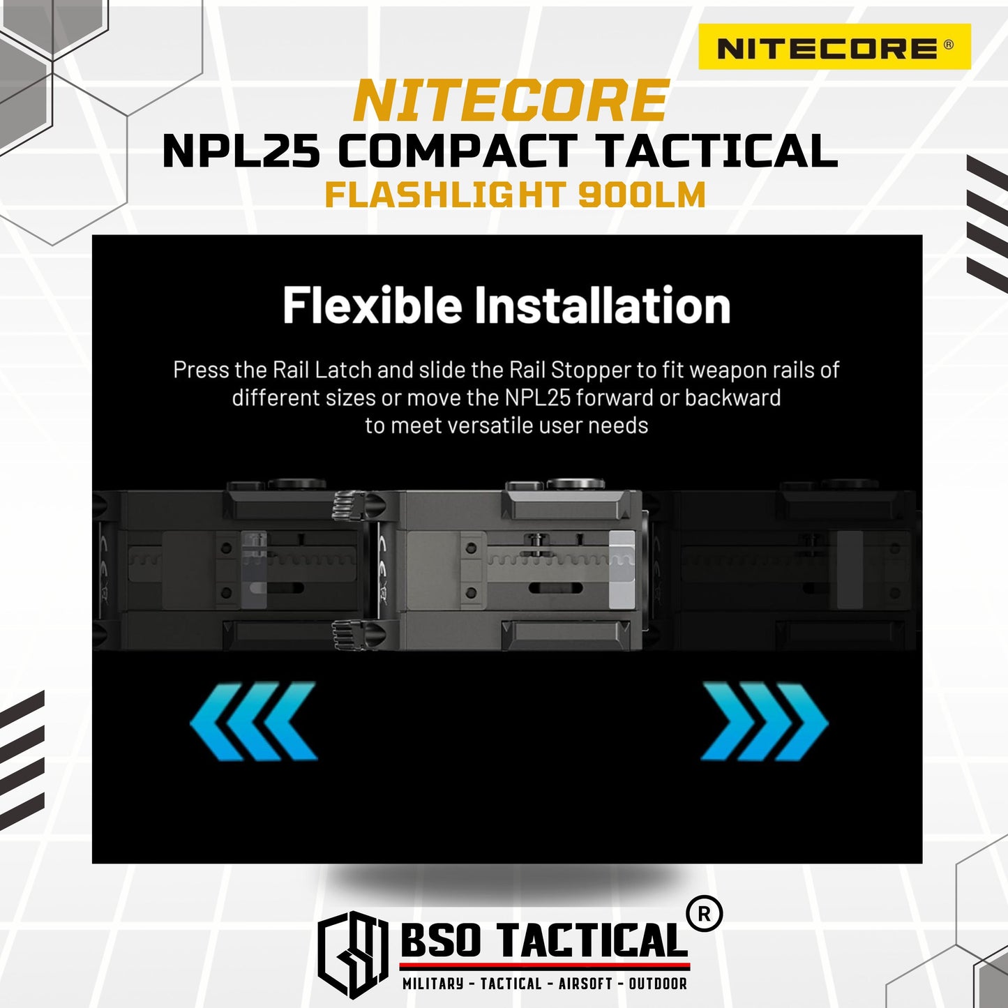 NITECORE NPL25 Compact Tactical Flashlight 900LM Picatinny Recoil Proof ORIGINAL