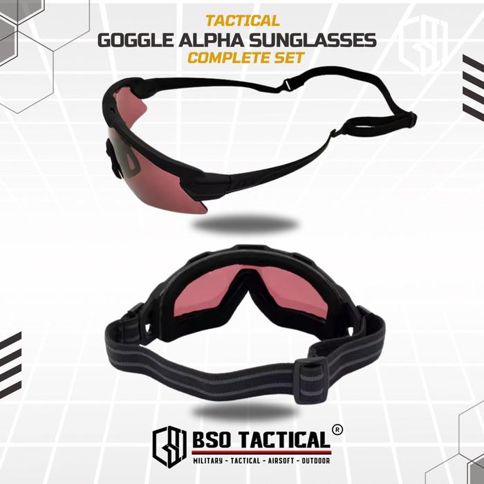 Kacamata Tactical Alpha Combo with Goggle Sunglasses for Outdoor Sport with Free Lens