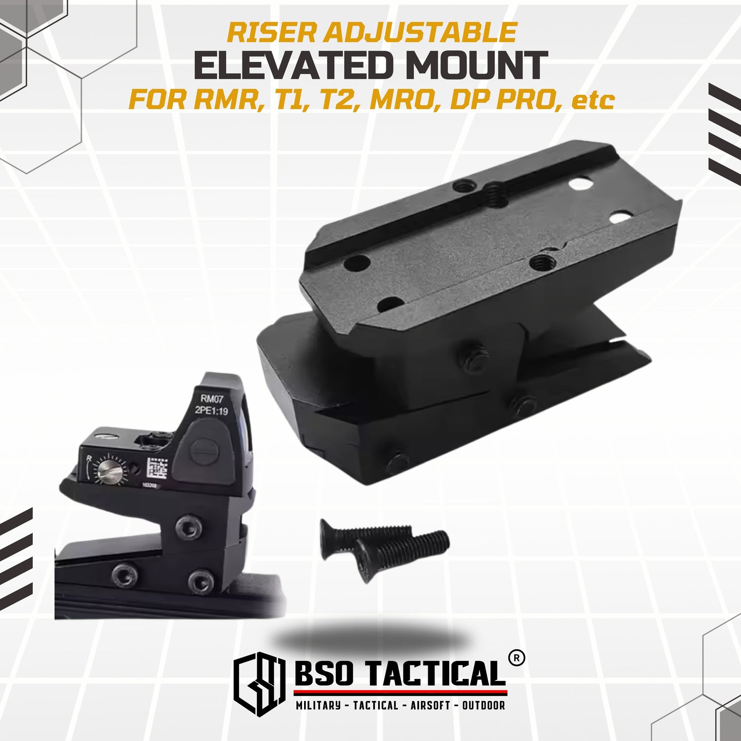 Elevated Type Mount Tactical Optic Adjustable for T1/T2/MRO/RMR