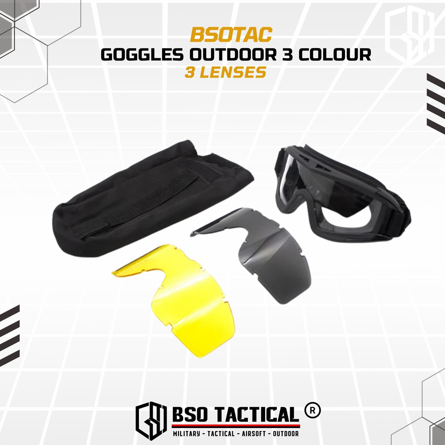 Tactical Outdoor Goggle 3 Lens Rubber Polymer Multifungsi Eye Protection
