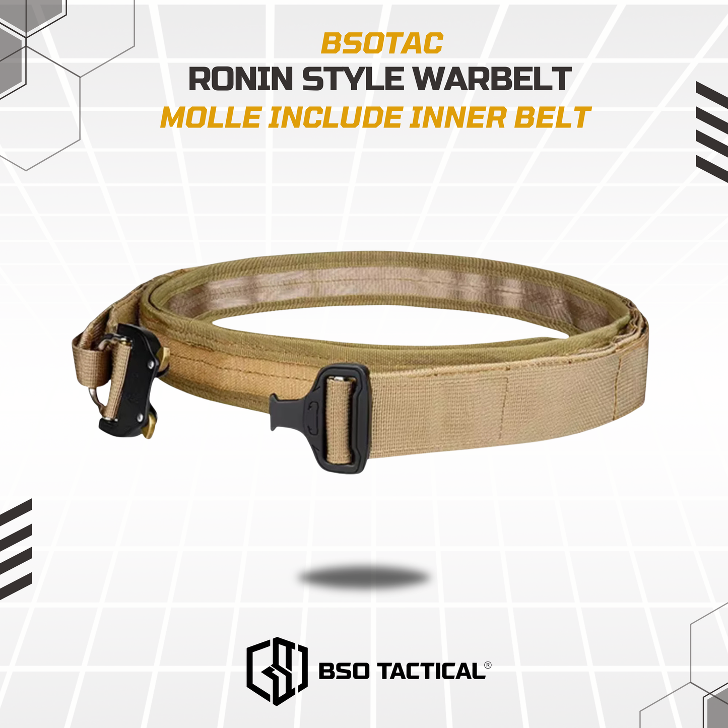 Ronin Style Warbelt Ikat Pinggang Outdooor Belt Molle 2 Layer dengan Buckle Alloy dan Sistem Molle untuk Perlengkapan Outdoor Outer Inner Belt