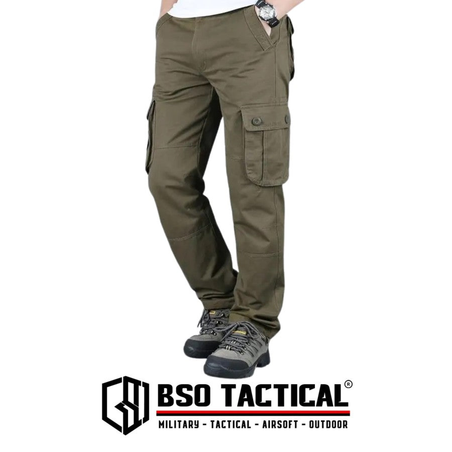 Celana Outdoor Cargo Long Tactical Pants Canvas 6 Pockets Casual Loose Pria Panjang Army