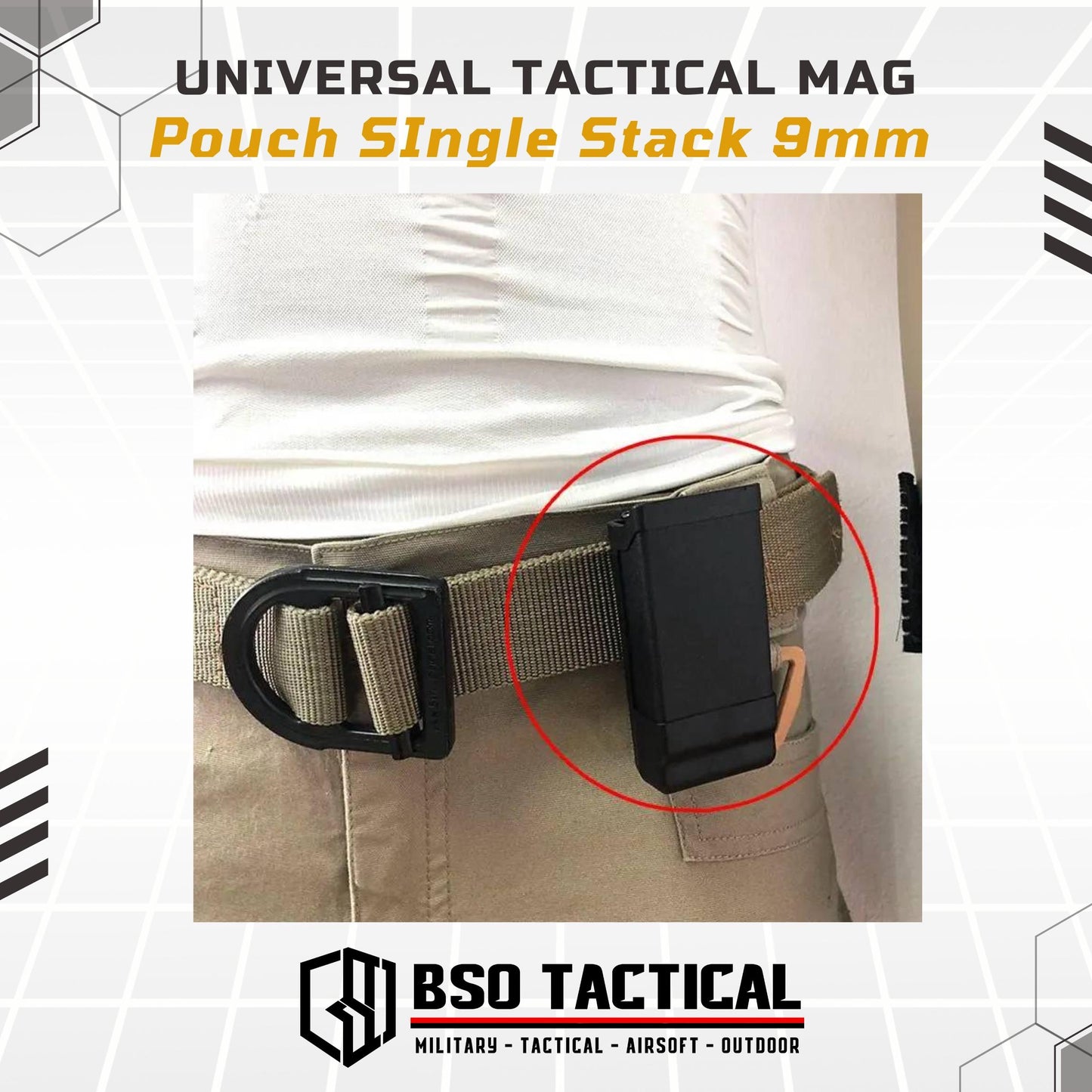 Universal Tactical Mag Pouch SIngle Stack 9mm with Belt Clip