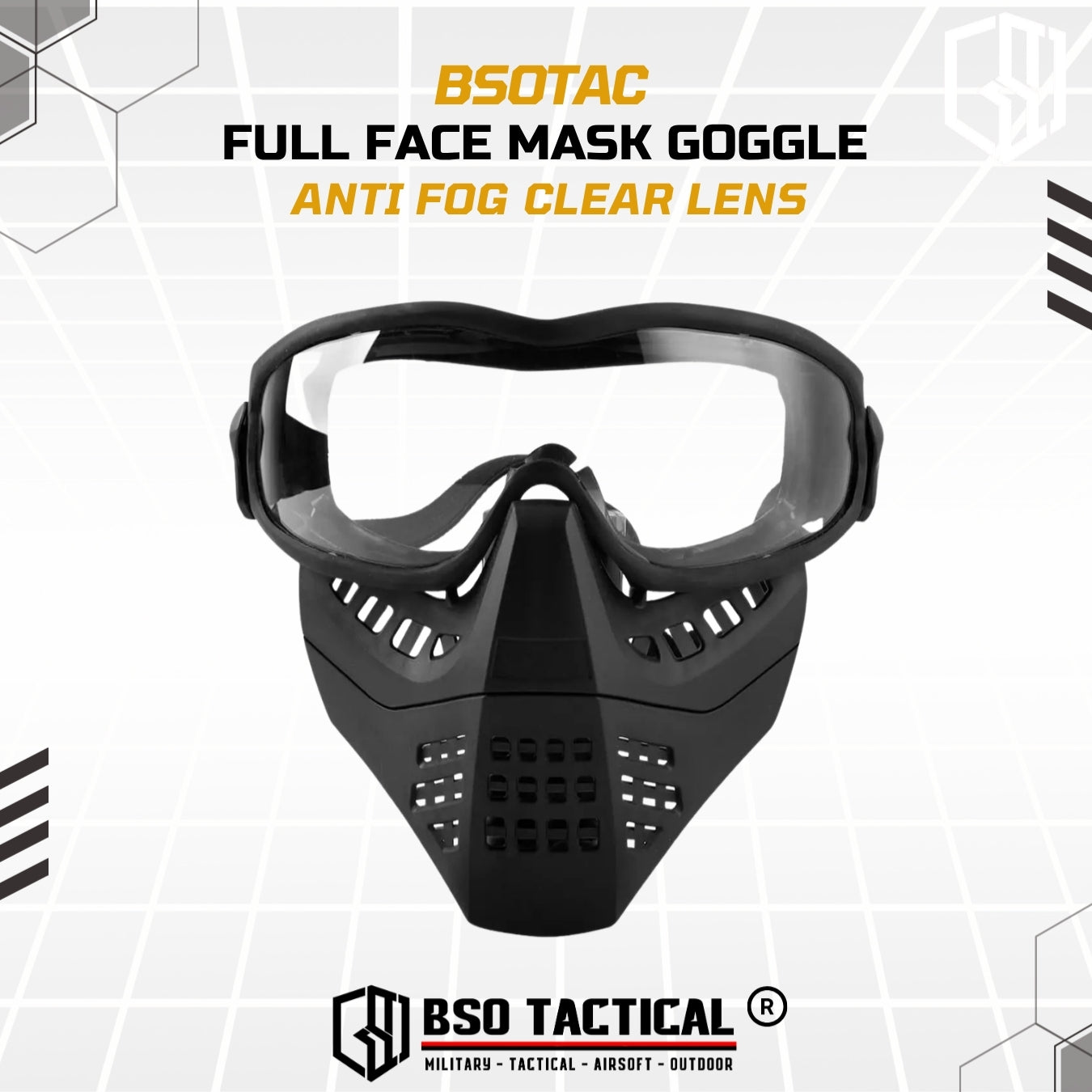 BD Tactical Full Face Mask Goggle Anti Fog Clear Lens - BD6491