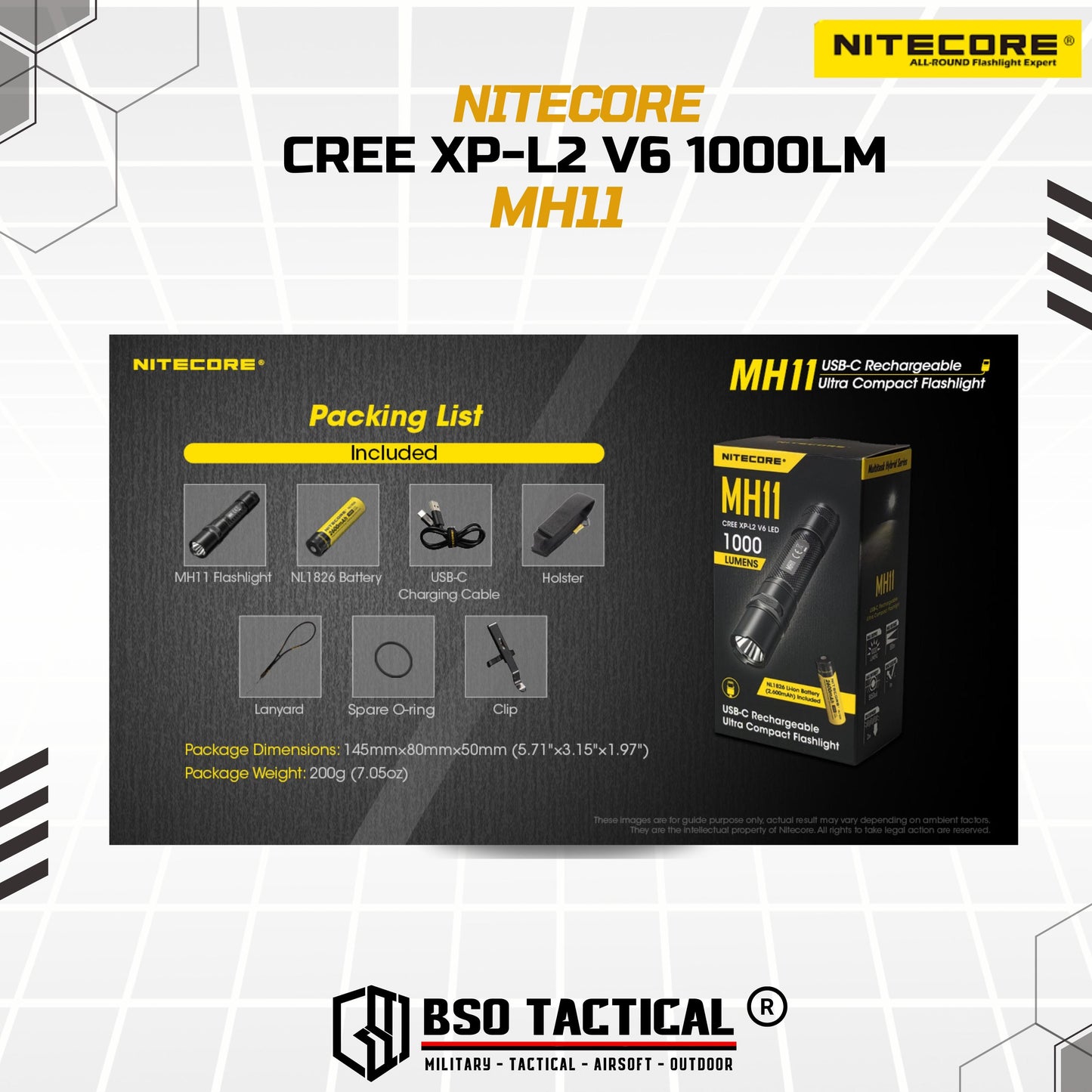 NITECORE Senter MH11 Ultra Compact Tactical CREE XP-L2 V6 Waterproof 1000 Lumens Outdoor Flashlight