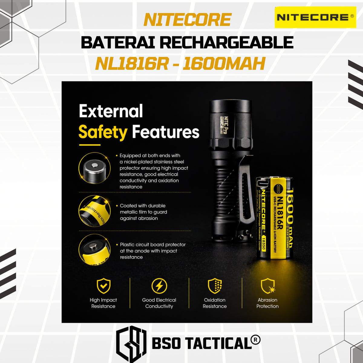 NITECORE Baterai Rechargeable 18350 Li-Ion 3.6V 1600mAh - NL1816R