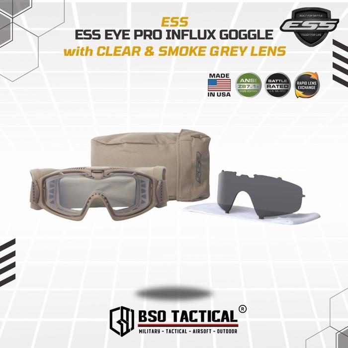 Kacamata Goggle Tactical ESS Eye Pro AVS INFLUX with Clear Smoke Grey Lens Outdoor Protection ORIGINAL