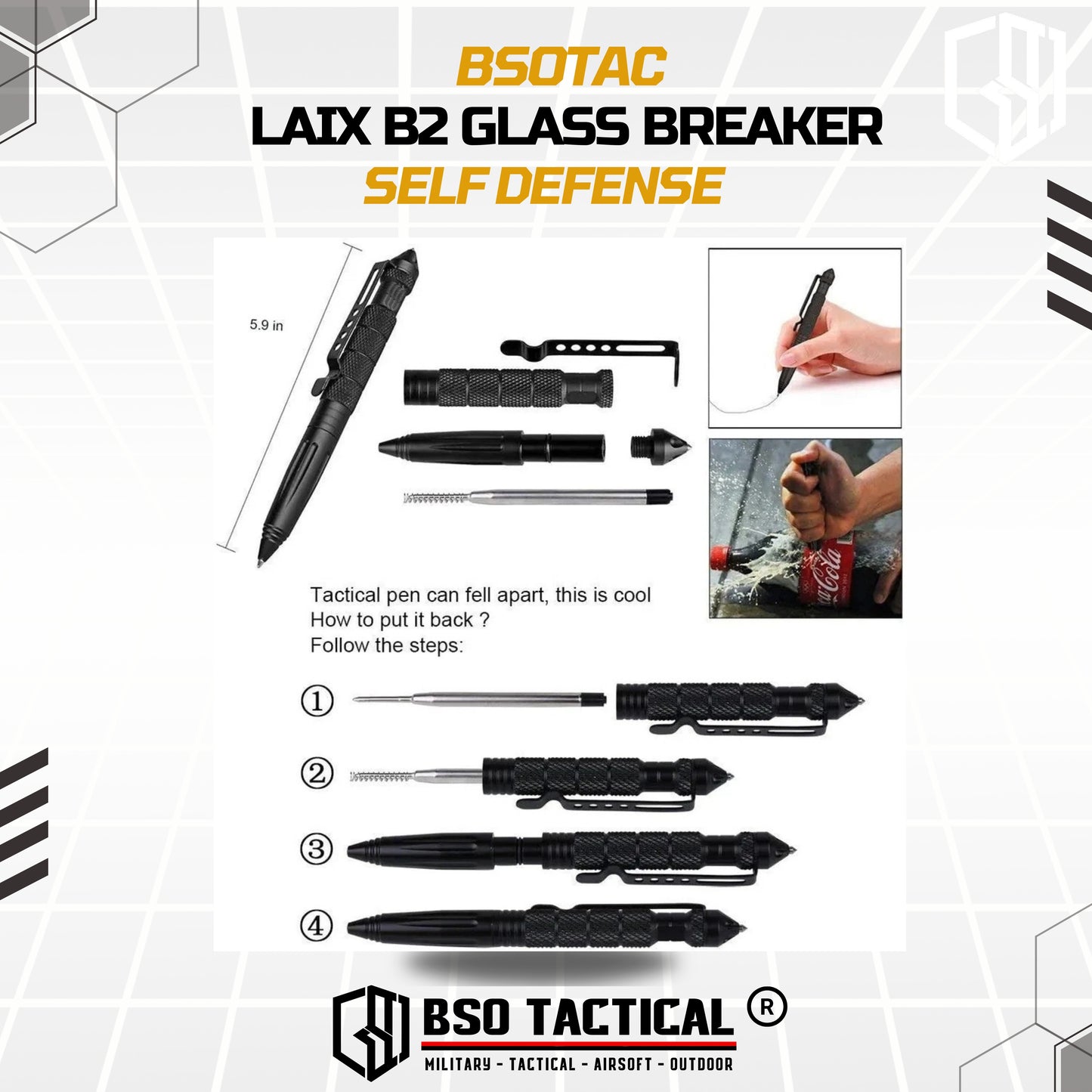 Laix Tactical Pen B2 Glass Breaker EDC Self Defense Survival Tools