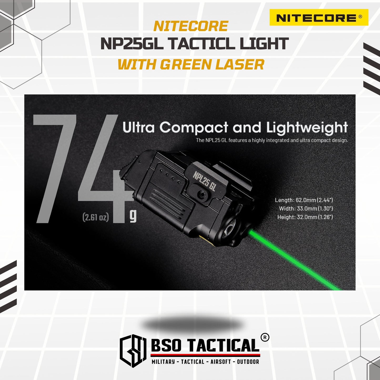 NITECORE NPL25 GL Green Laser Tactical Compact Flashlight 900LM Green Laser ORIGINAL