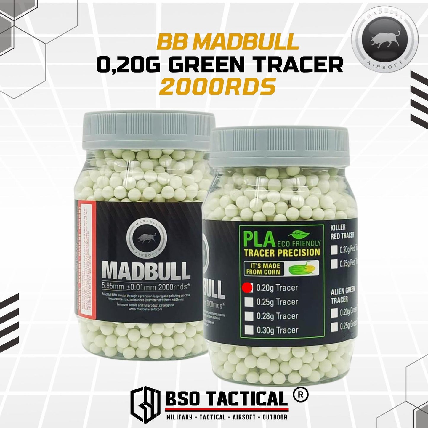 Madbull BB 0.20g 0,20g 2000rds 6mm Green Tracer Airsoft - ORIGINAL