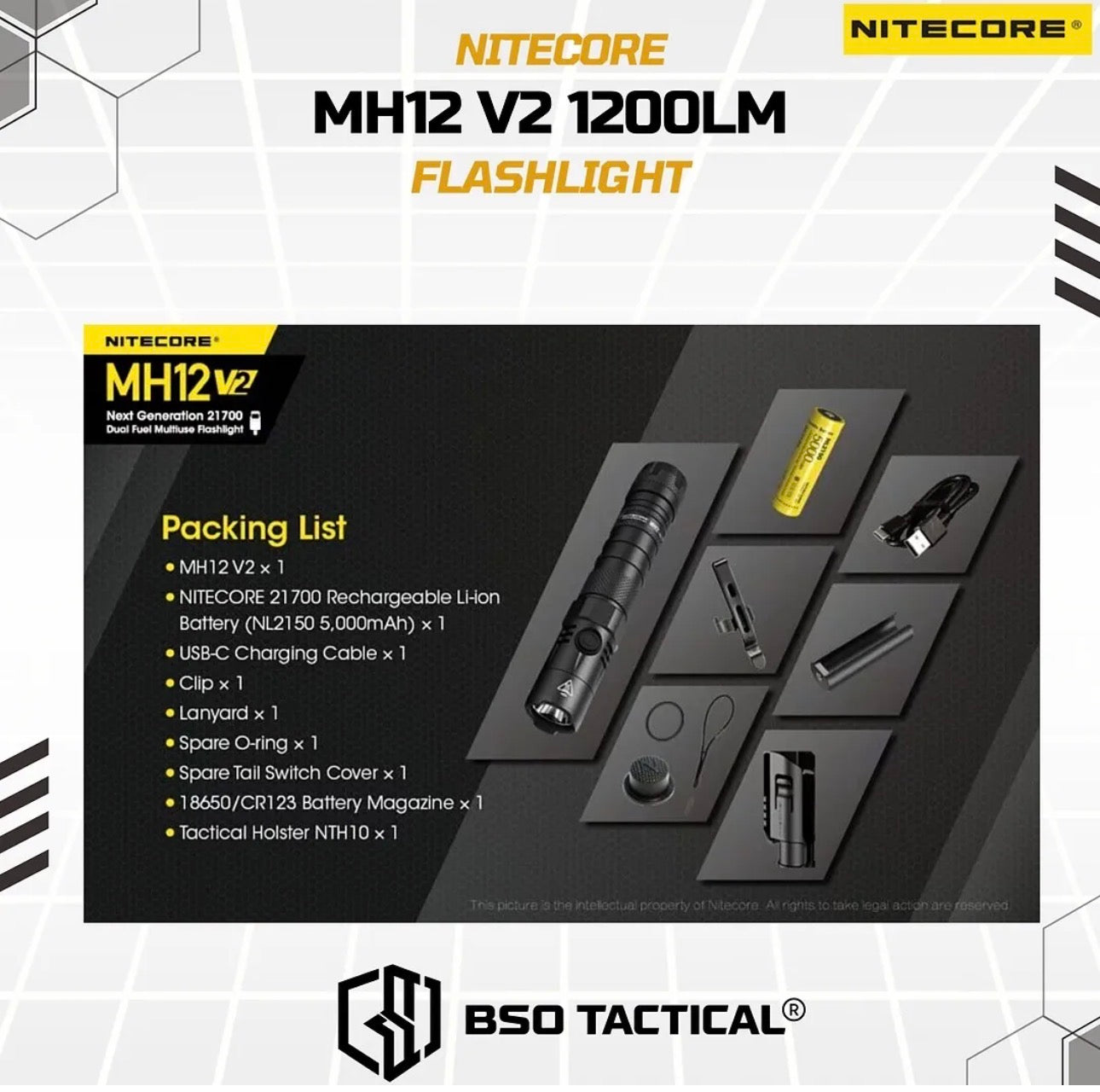 NITECORE Senter MH12 V2 LED CREE XP-L2 V6 1200 Lumens Outdoor Flashlight Baterai Lamp