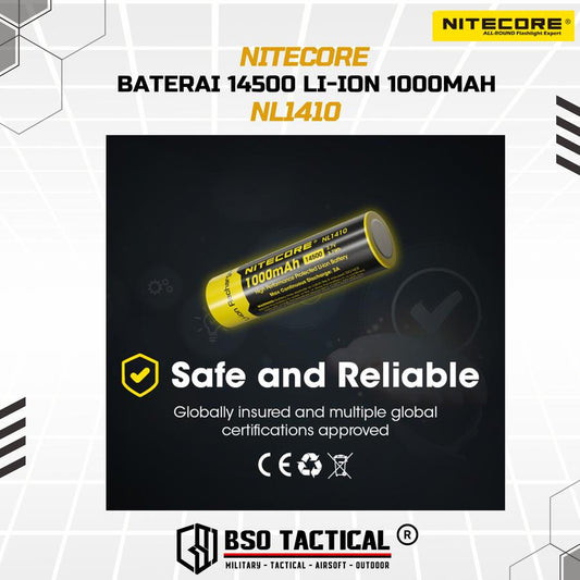 Nitecore Battery 14500 Rechargeable 1000mah Li Ion 3.7V ORIGINAL Batre Baterai