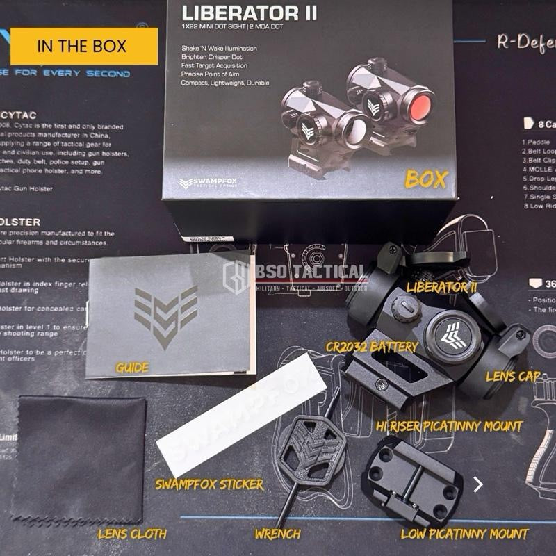 Swampfox LIBERATOR II Tactical Red Dot Scope with Low and High Riser Picatinny