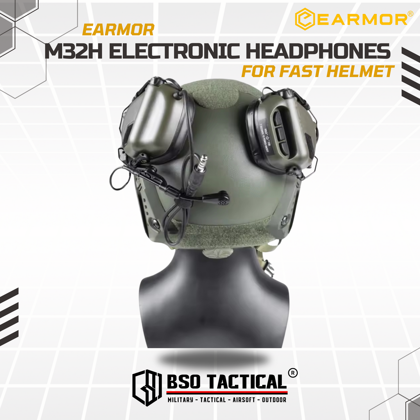 Earmor M32H Helmet-Mounted Tactical Headset ARC Rail