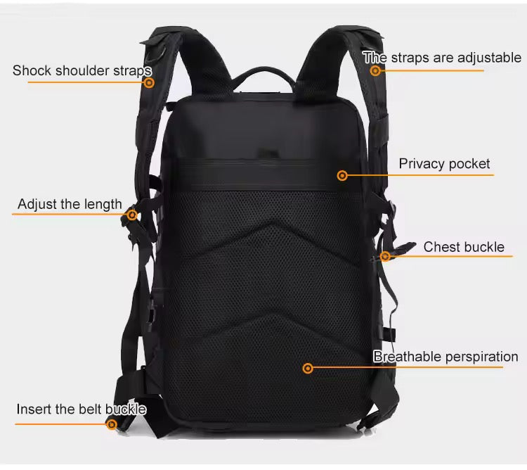 Tas Ransel Olahraga EDC 50L Backpack Outdoor Tactical Daily Bag Molle Multi Storage Gym Hyrox Camping Hiking 914