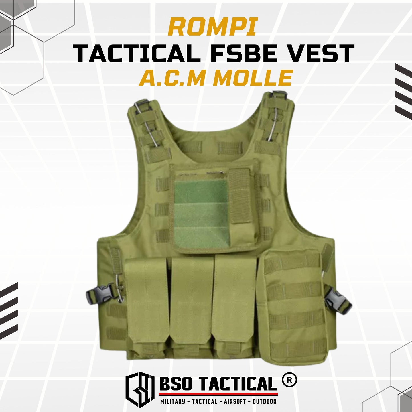 Rompi Outdoor FSBE Molle Outdoor Vest Body Protection with Pouch for Outdoor Gym Hyrox Fitness Olahraga Luar Ruangan Sport