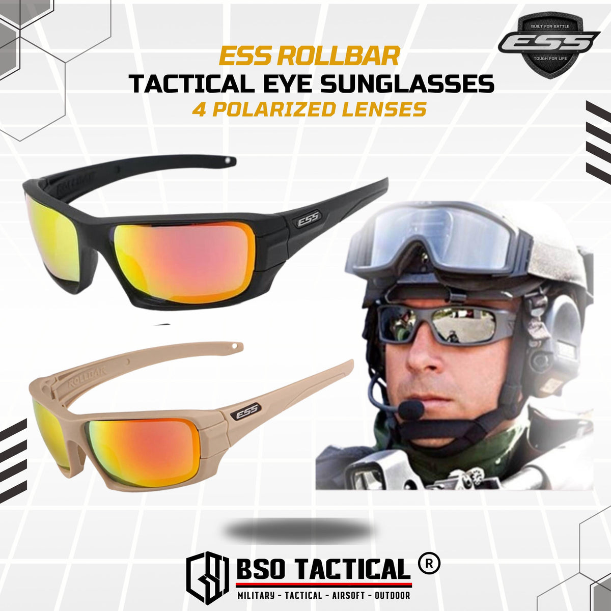 Kacamata ESS Rollbar Style Casual Daily Outdoor Tactical Sunglasses with 3 Lens