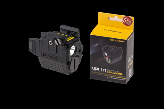 Nitecore tactical light NPL10 with packaging on a white background