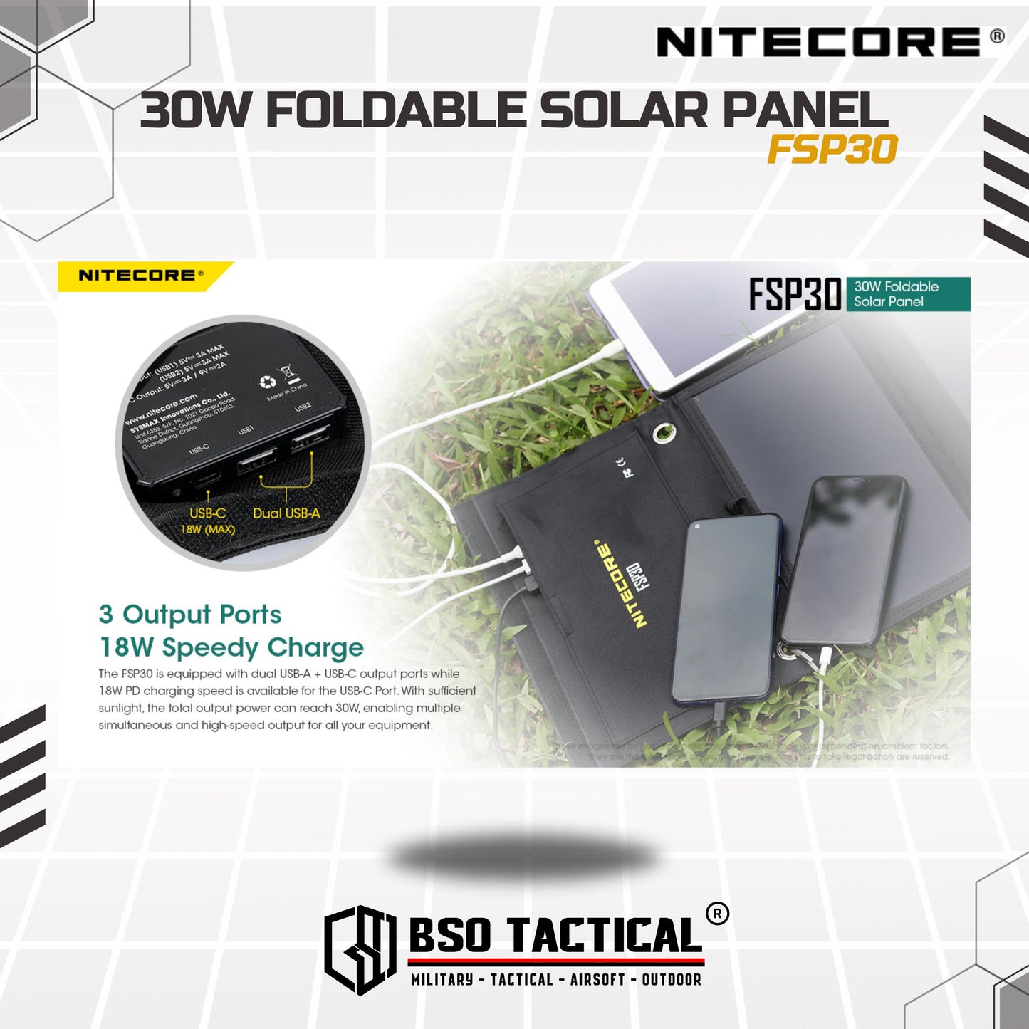 NITECORE FSP30 Portable Foldable 30W Solar Panel Outdoor Camping Power Charger - ORIGINAL