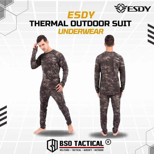 Baju Celana ESDY Tactical Outdoor Thermal Underwear Suit Compression Long John Kaos Pant Spandex Safety Handsock