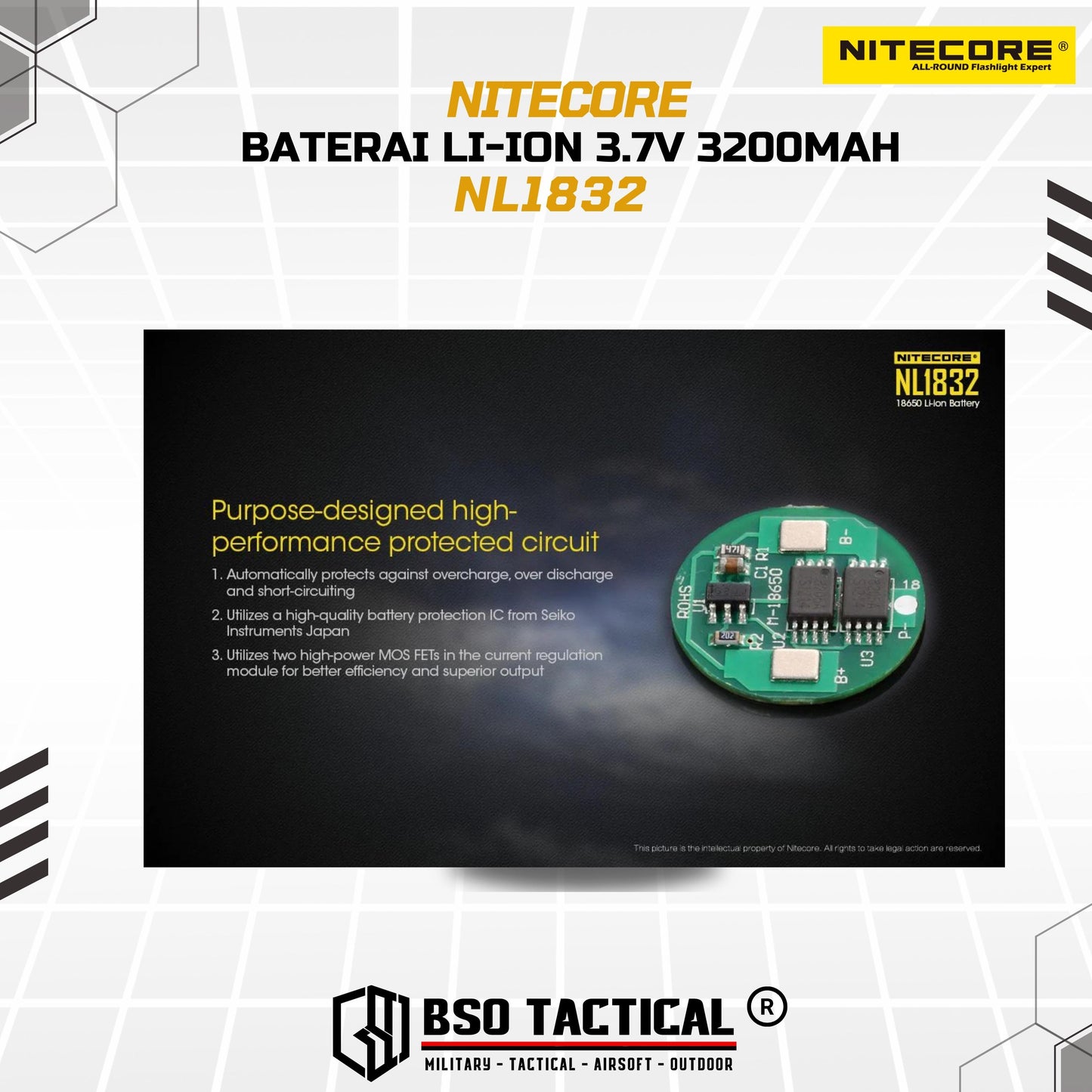 NITECORE Rechargeable 18650 Baterai Li-ion 3200mAh 3.7V - NL1832 ORI