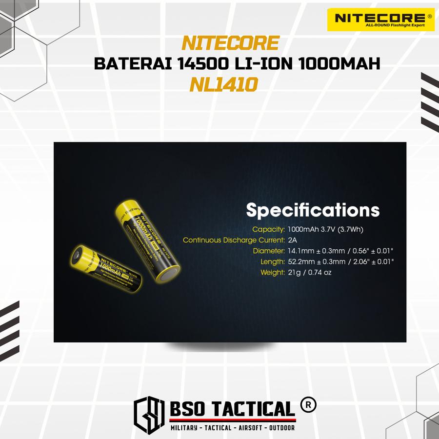 Nitecore Battery 14500 Rechargeable 1000mah Li Ion 3.7V ORIGINAL Batre Baterai