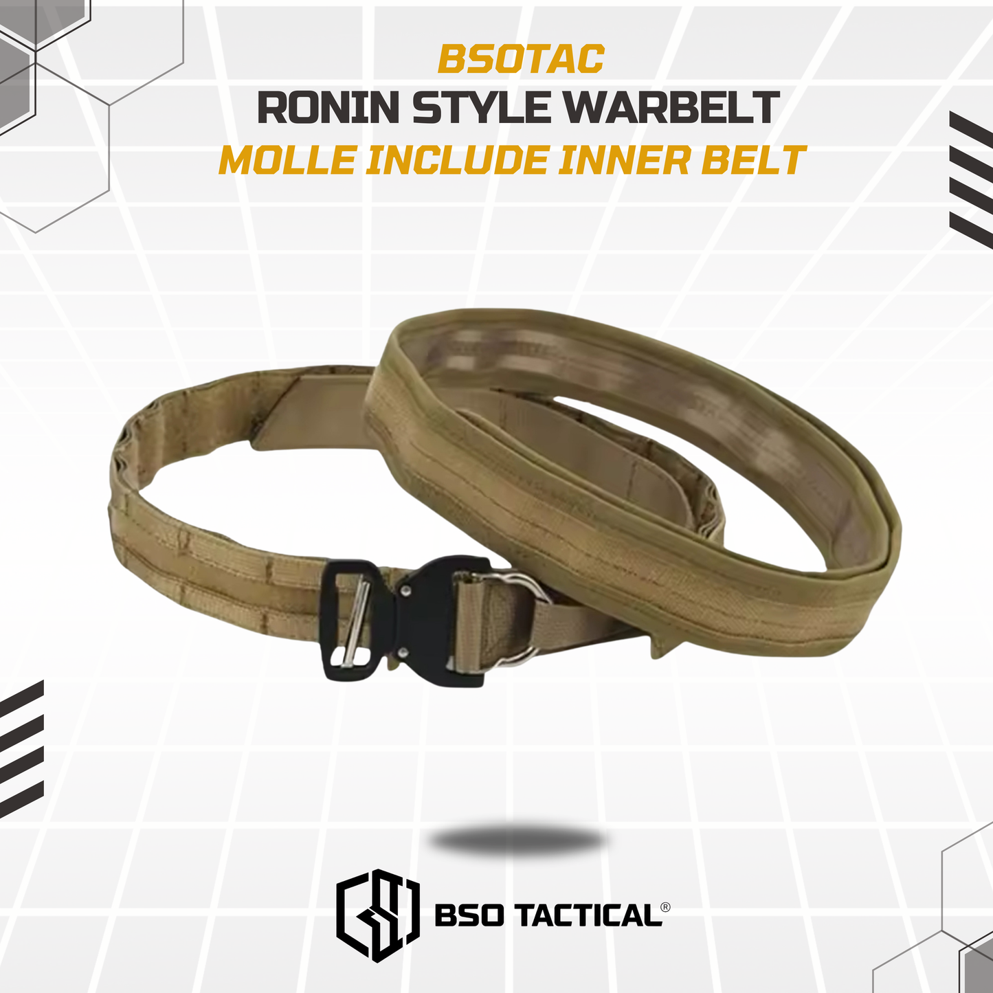 Ronin Style Warbelt Ikat Pinggang Outdooor Belt Molle 2 Layer dengan Buckle Alloy dan Sistem Molle untuk Perlengkapan Outdoor Outer Inner Belt