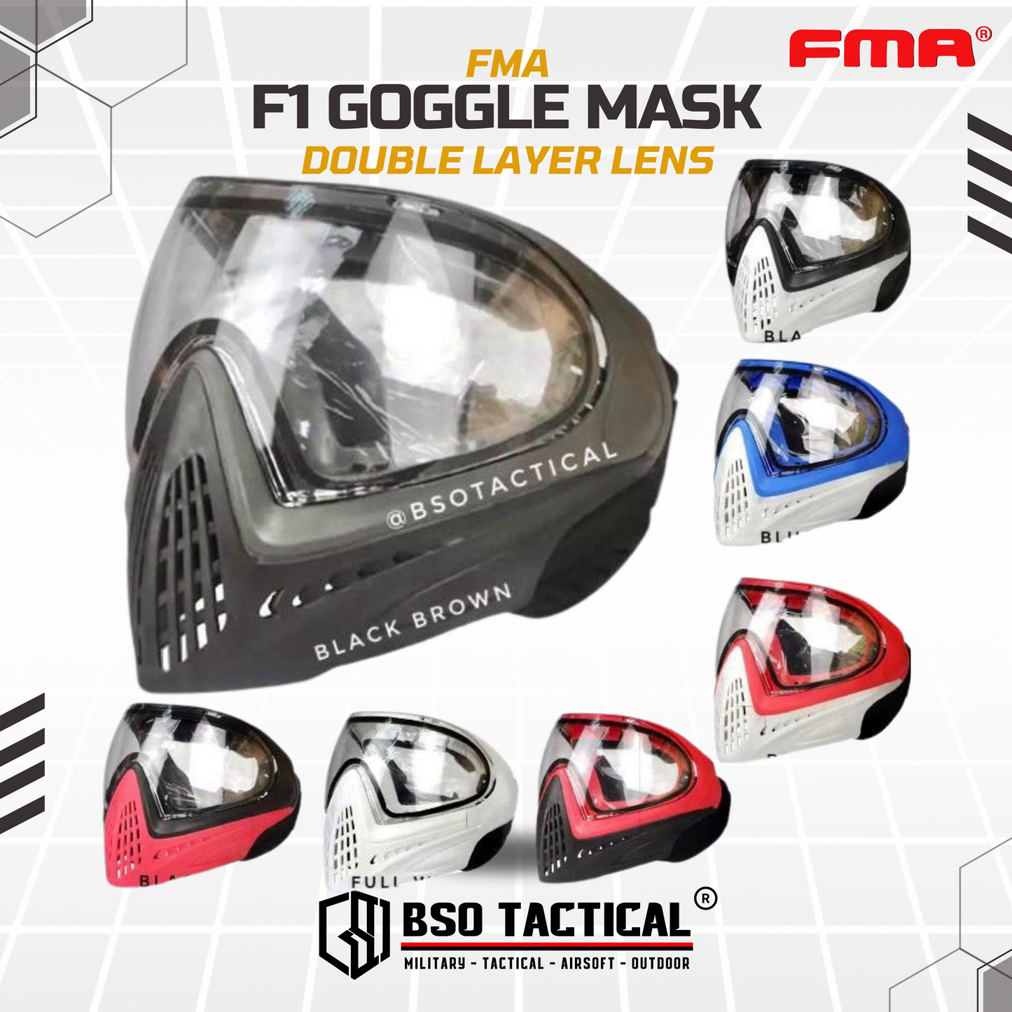 FMA F1 Tactical Mask Full Face Outdoor CQB Speed Mask - Double Layer Lens