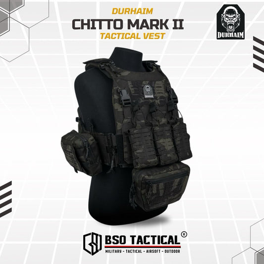 Durhaim Chitto Mark II Plate Carrier Tactical Vest Multicam Black Full Set Rompi Outdoor - ORIGINAL