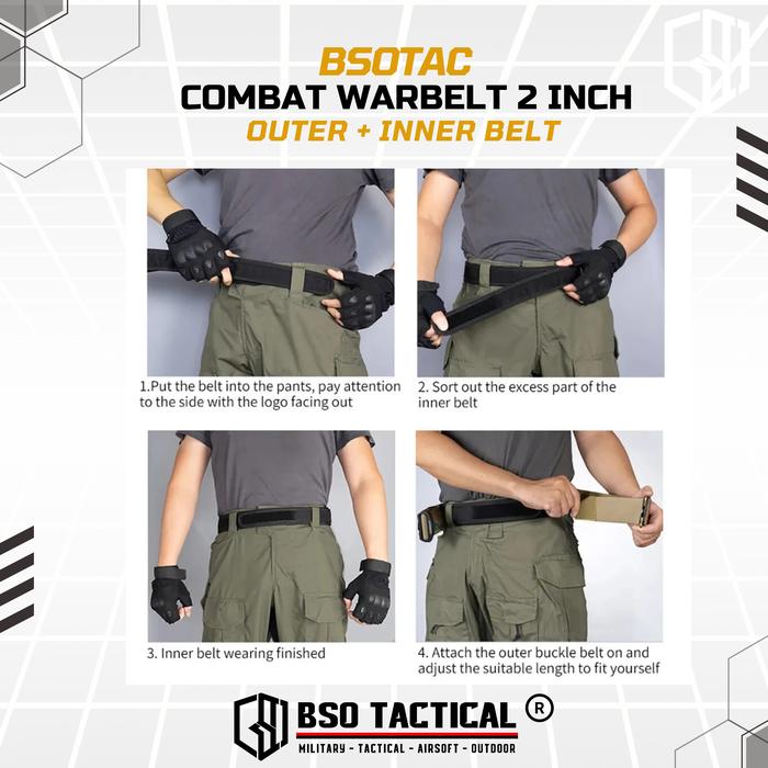 BSOTAC Ikat Pinggang Kopel Tactical Combat Belt 2 Inch Double Layer Laser Molle Hitam untuk Wargame dan Aktivitas Outdoor