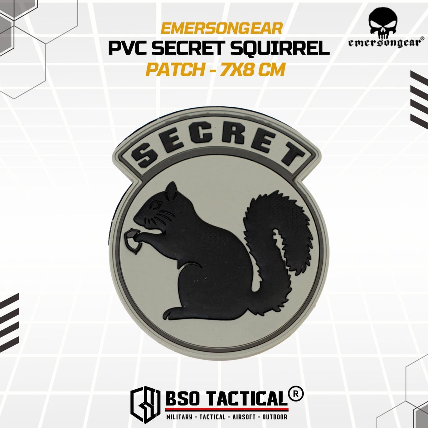 Emerson Gear Rubber Patch Secret Squirrel 3D Desain PVC TacticalPatch 7x8 cm Velkro Siap Pakai untuk Tas Jaket Topi Rompi - EM5548