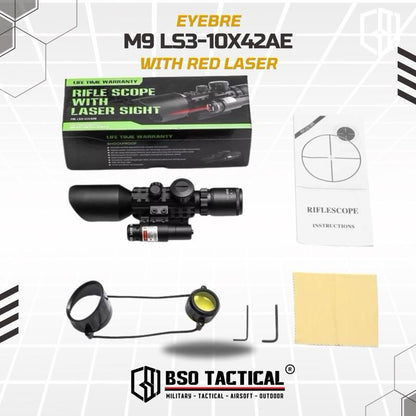 Eyebre M9 LS3-10x42E Optic Tactical Scope with Red Laser Sight Full Metal