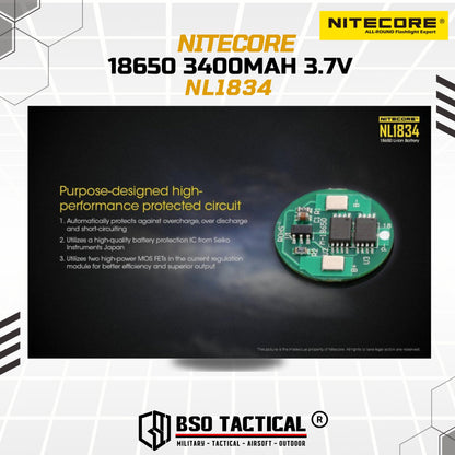 NITECORE Rechargeable 18650 Li-ion Battery 3400mAh 3.7V NL1834 ORI