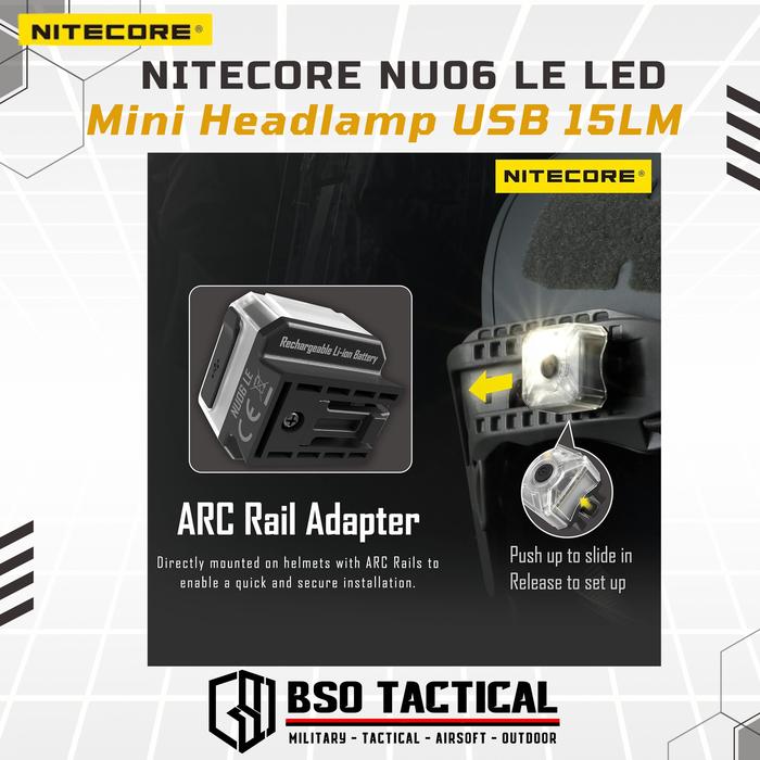 Lampu Nitecore NU06 LE LED Mini Headlamp USB 15LM Tactical Signal Lamp