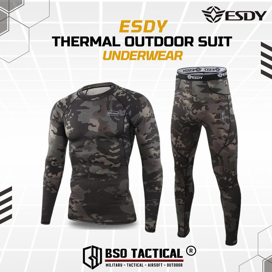 Baju Celana ESDY Tactical Outdoor Thermal Underwear Suit Compression Long John Kaos Pant Spandex Safety Handsock