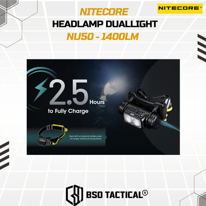 NITECORE NU50 Senter Kepala Headlamp Duallight IP68 1400LM 4000Mah - ORIGINAL