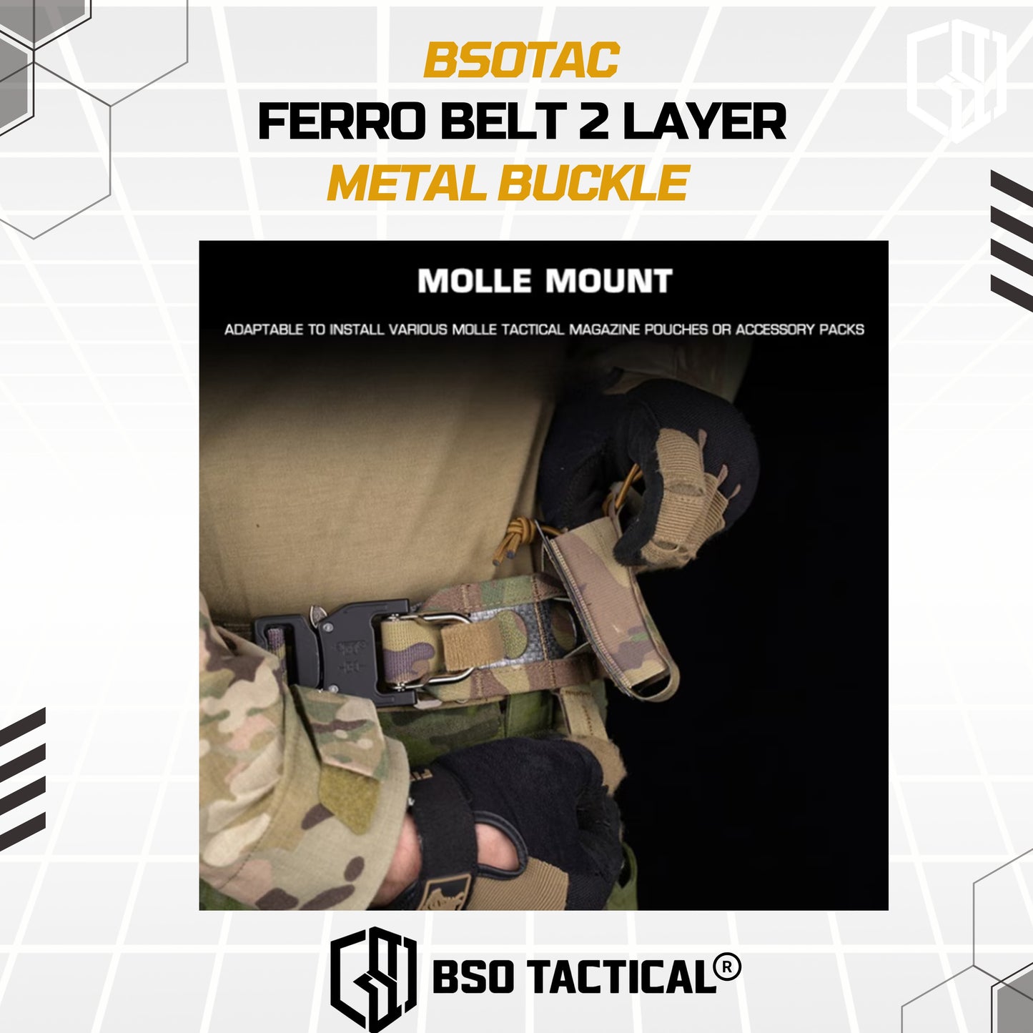 Ferro Style Bison Tactical Belt 2 Layer Quick Detach Metal Buckle IPSC Outdoor Multicam & Black 500D CORDURA Nylon Ringan dan Profil Rendah