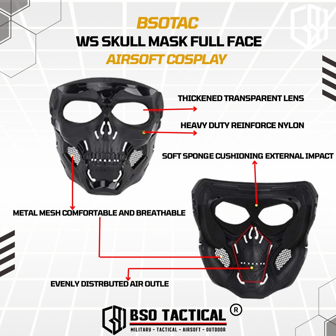 WoSport Masker Full Face Tactical Mask Skull Cosplay Tengkorak Mask Motorcycle