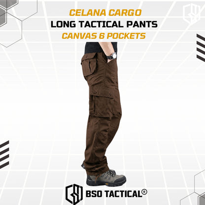 Celana Outdoor Cargo Long Tactical Pants Canvas 6 Pockets Casual Loose Pria Panjang Army
