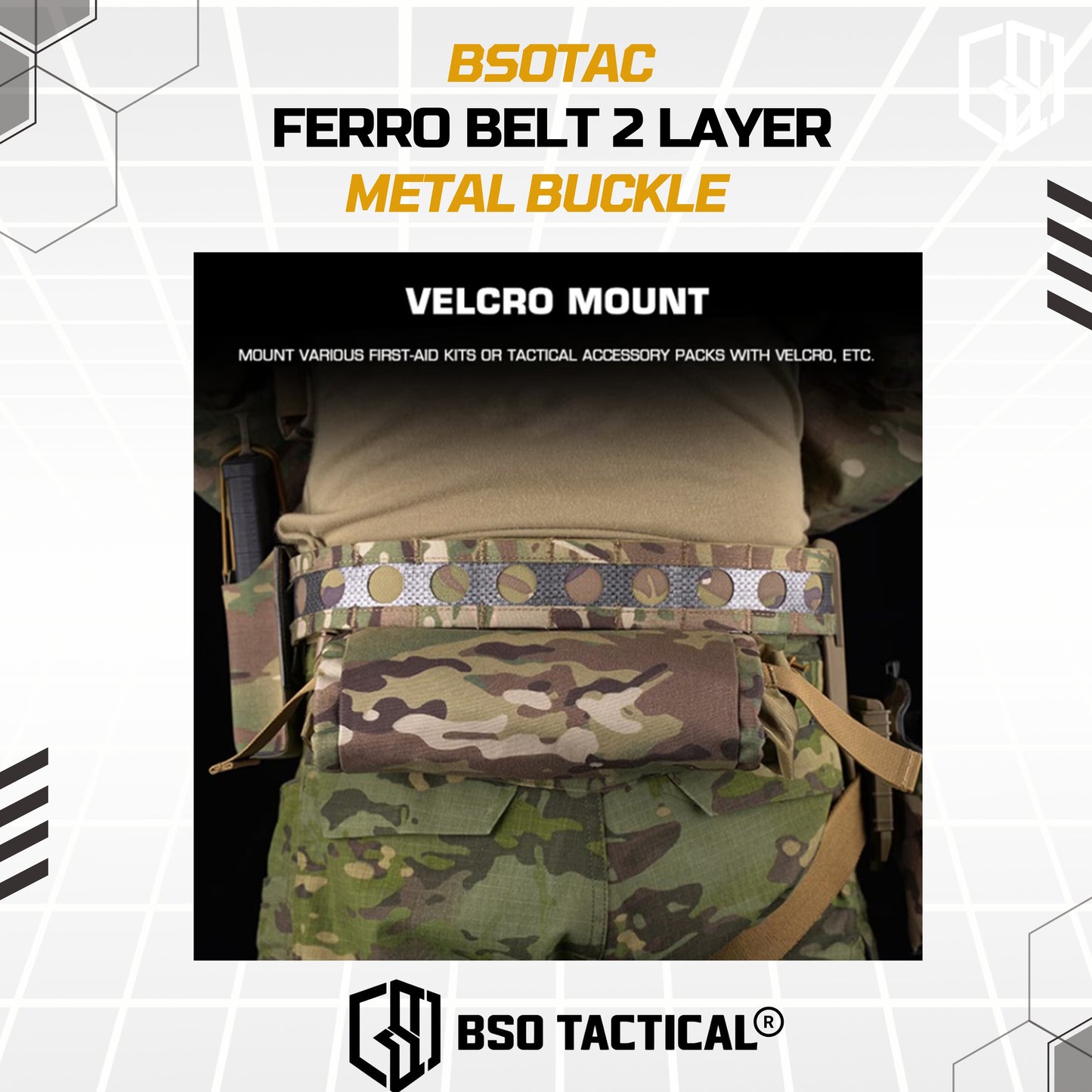 Ferro Style Bison Tactical Belt 2 Layer Quick Detach Metal Buckle IPSC Outdoor Multicam & Black 500D CORDURA Nylon Ringan dan Profil Rendah