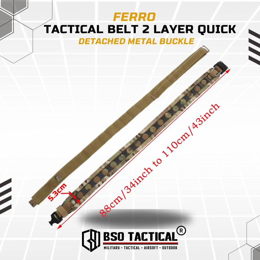 Ferro Style Bison Tactical Belt 2 Layer Quick Detach Metal Buckle IPSC Outdoor Multicam & Black 500D CORDURA Nylon Ringan dan Profil Rendah