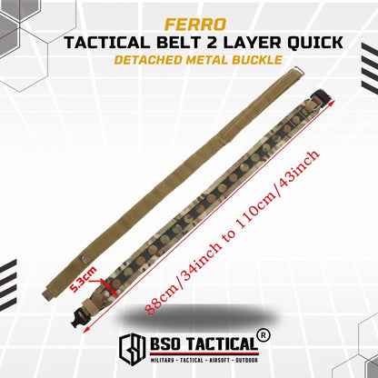 Ferro Style Bison Tactical Belt 2 Layer Quick Detach Metal Buckle IPSC Outdoor Multicam & Black 500D CORDURA Nylon Ringan dan Profil Rendah