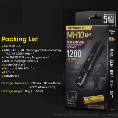 NITECORE MH10 V2 CREE L2 V6 LED 1200LM Tactical Flashlight - ORI